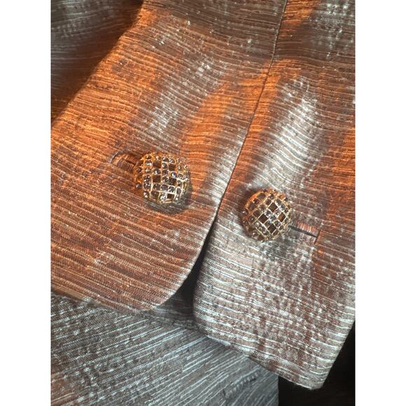 Dana Buchman Petite Silk Wool Formal Gold Skirt Suit 8P 10P Medium jacket set - Picture 10 of 13